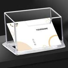 1pc Transparent ABS Material Business Card Storage Box, Office Desk Front Desk Business Card Holder, Seat Position Transparent Business Card Display Rack Storage Box, Transparent Business Card Box - View 5