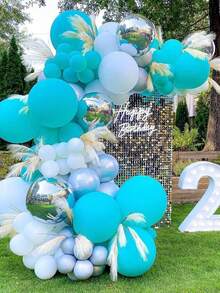 55/85/115 globos blancos y azul menta, set de globos de látex azul marino de 5/10/18 pulgadas de grosor, adecuado para decoración de fiesta de cumpleaños, despedida de soltero, aniversario, fiesta de graduación - Nylon blanco - Ver 5