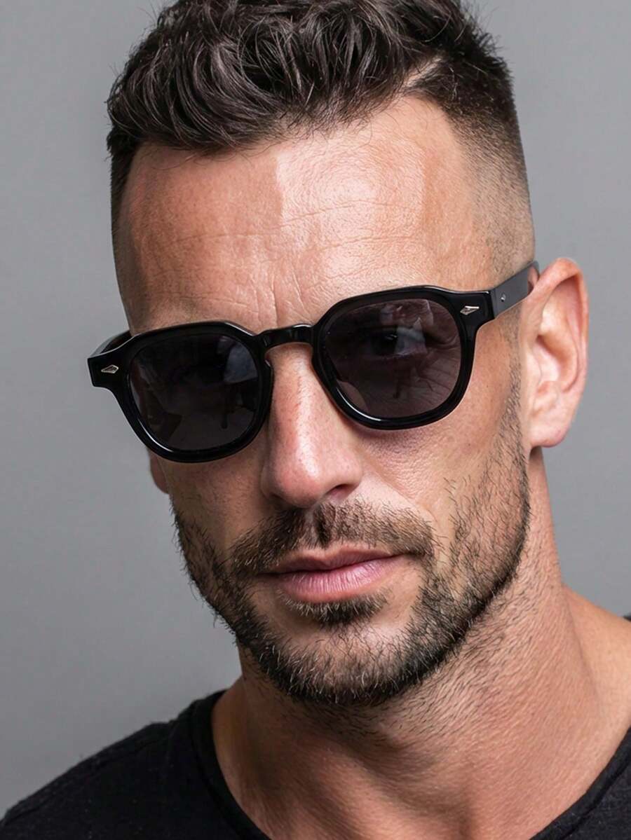 1 Pair Men's Classic Rivet Driving Fishing UV Protection Fashion Glasses - Glossy Black - View 1