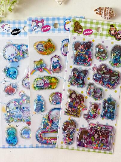 3D Cute Cartoon Crystal Stickers, Adorable White & Blue Jelly Resin Fluffy Stickers, Suitable For Diaries, Scrapbooks, Phone Cases, DIY Crafts, Cute Stationery Gifts For Girls, Kids, Teens, Also Applicable For Classroom & Party Decorations