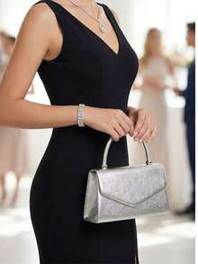 1 Piece White PU Material Flap Clutch Bag With Luxury Metal Decoration, Showing Fashion And Elegance, Suitable For Holding, Carrying, Wearing On The Shoulder Or Crossbody, P - 柔和淡色 - 查看 2