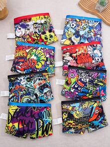 8pcs/Pack Tween Boys' Minimalist Graphic Print Boxer Briefs, Streetwear Style - Multicolor - View 2