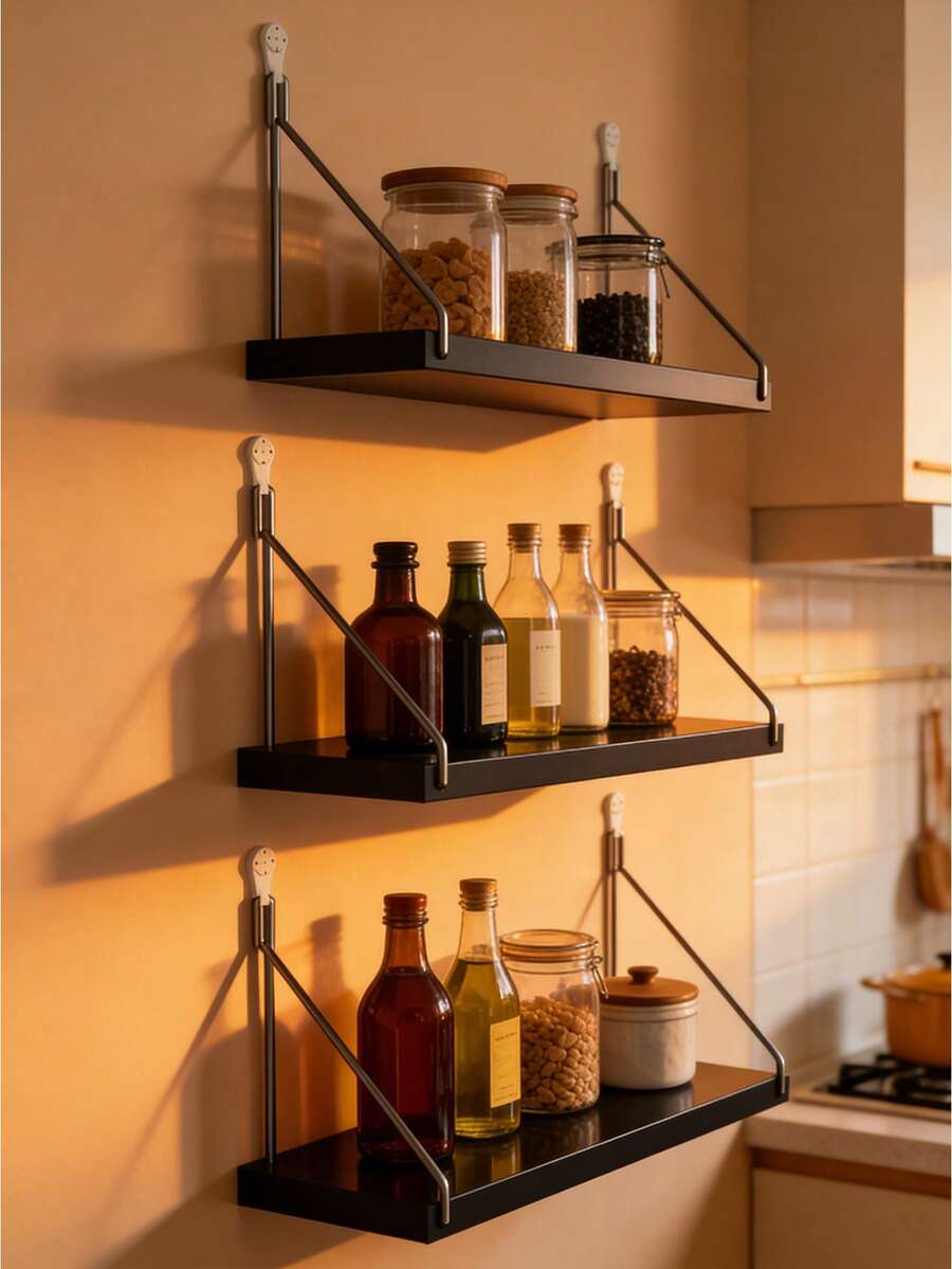1PC Room Bedroom Living Room Study Dormitory Opening Shelf Wall Mounted Shelf No-Punch Wall Shelf One-Word Shelf Wall Mounted Decoration Bedroom Wooden Shelf Kitchen Wall Mounted Shelf Office Bookshelf Storage Shelf Wall Shelf - Multicolor - View 1