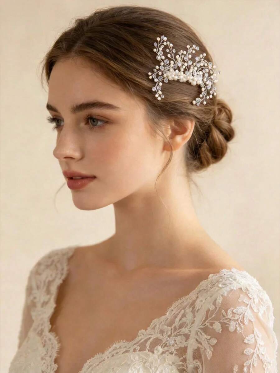 Regal Pearl & Crystal Bridal Hair Comb, Luxury Wedding Headpiece For Galas & Events - Silver - View 1