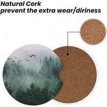 NEW- Forest Tree Car Coasters For Cup Holder Absorbent Ceramic Cup Coaster 2 Pack Anti Slip Car Interior Accessories With Finger Notch Cork Base For Women Men 2.56" - Forest Tree - 查看 5