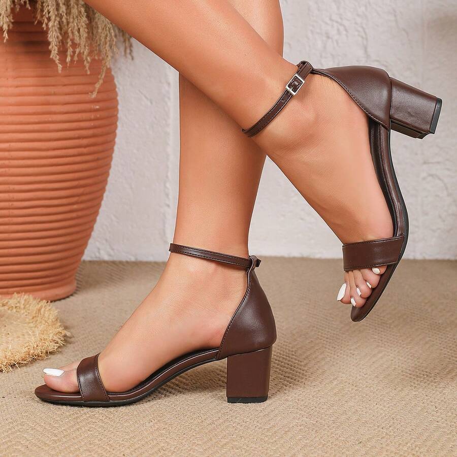 Sandalias de tacón alto versátiles y de moda para mujer, tacón grueso, nuevo diseño elegante de punta abierta, 2.17 pulgadas, estilo de vacaciones, zapatos clásicos de punta redonda color marrón, talla grande 44, calzado cómodo para uso diario, vacaciones y otras ocasiones importantes para mujeres