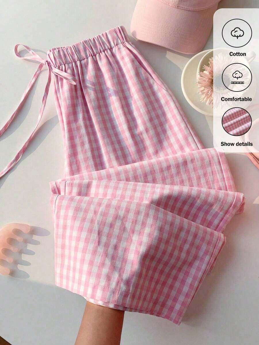 Women's Casual Pants With Contrasting Checks - 羅莎 - 查看 1