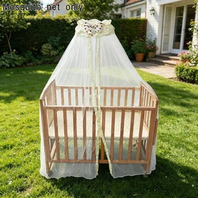 1 chiếc màn chống muỗi cho nôi em bé, thiết kế hở phía trên hình tròn, lưới mật độ cao màu trắng, chống muỗi và côn trùng, dễ lắp đặt và vệ sinh.