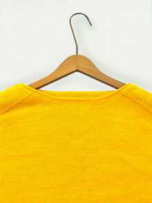 Suéter feminino plus size de gola redonda macia, estilo retrô e casual para a primavera, adequado para primavera/outono/inverno, tecido de malha de cor sólida, sem tamanho plus size, ideal para férias na primavera e outono. - Amarelo - Ver 5