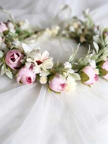 1 vòng hoa nhỏ màu tím và hồng tinh tế, thích hợp làm quà tặng cho cô dâu, chú rể, phù dâu, phù rể trong đám cưới, tiệc tùng, hoặc quà lưu niệm du lịch. - tím hồng - Xem 2