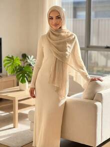 1pc New Solid Color Island Pleated Heart-Shaped Scarf, Women's Muslim Hijab, Daily Beach Sun Protection Shawl, Holiday Gift - Multicolor - View 6