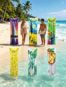 1 pieza Flotador inflable, estilo vacacional, con elementos de pintura como ciudad, fruta, material de PVC, adecuado para el agua, piscina, playa, fiesta temática, flotador inflable, asiento de descanso en el agua, objeto flotante inflable, balsa de piscina - Varios estilos - Ver 2