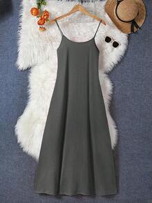 Vestido casual de tirantes sólidos de color para mujer, ideal para uso diario en verano - Gris Claro - Ver 4