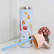 Fun Summer Lobster & Champagne Print Insulated Water Bottle, Double Wall Vacuum Insulated Cup - 淺藍色 - 查看 3