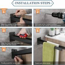 40cm/15.7in Stainless Steel Self-Adhesive Towel Rack, Double Bar Perforated Towel Holder, Suitable For Bathroom/Kitchen, Wall Mounted, Matte Black - Multicolor - View 6