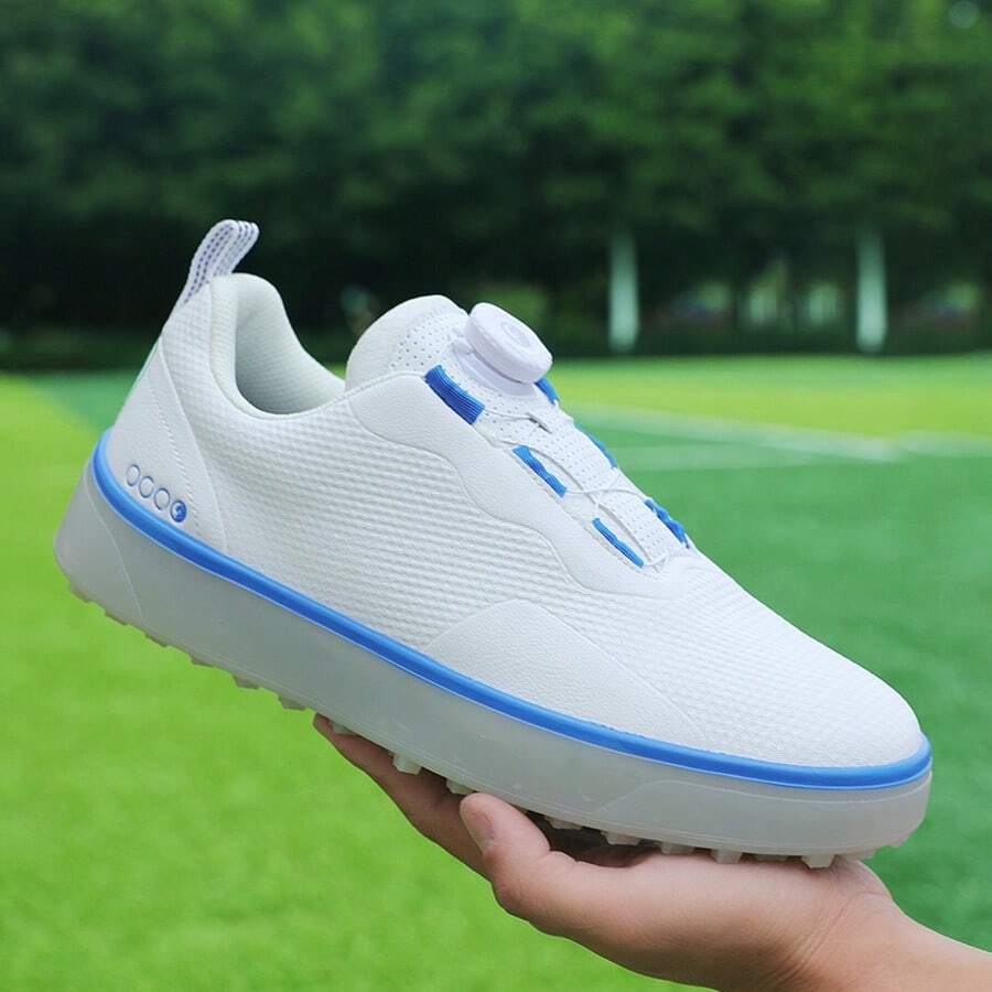 Chaussures de golf pour hommes, antidérapantes, résistantes à l'usure, convenant à toutes les saisons, chaussures de sport et de loisirs, ajustement confortable, durables, semelle extérieure en caoutchouc antidérapante, doublure confortable, swing libre, profitez des sports, plusieurs couleurs, populaires dans le monde entier - bleu clair - Voir 1