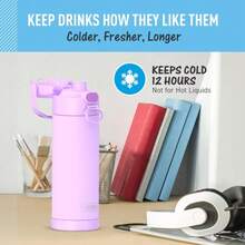 - Botella Funtainer aislada al vacío de acero inoxidable de 473 ml con tapa ancha de boquilla color morado neón - Con morado - Ver 6