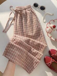 Women's Casual Pants With Contrasting Checks - Rosa 2 - Xem 1
