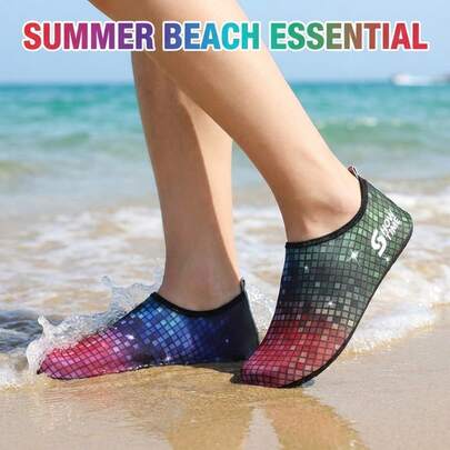 Zapatos de agua transpirables y antideslizantes de secado rápido unisex, con diseño de cuadros degradados, elegantes y frescos, adecuados para la playa, el surf, caminar por la , aventuras en cañones, natación, buceo, ligeros y fáciles de usar, esenciales para viajes y vacaciones, zapatos de fitness y yoga
