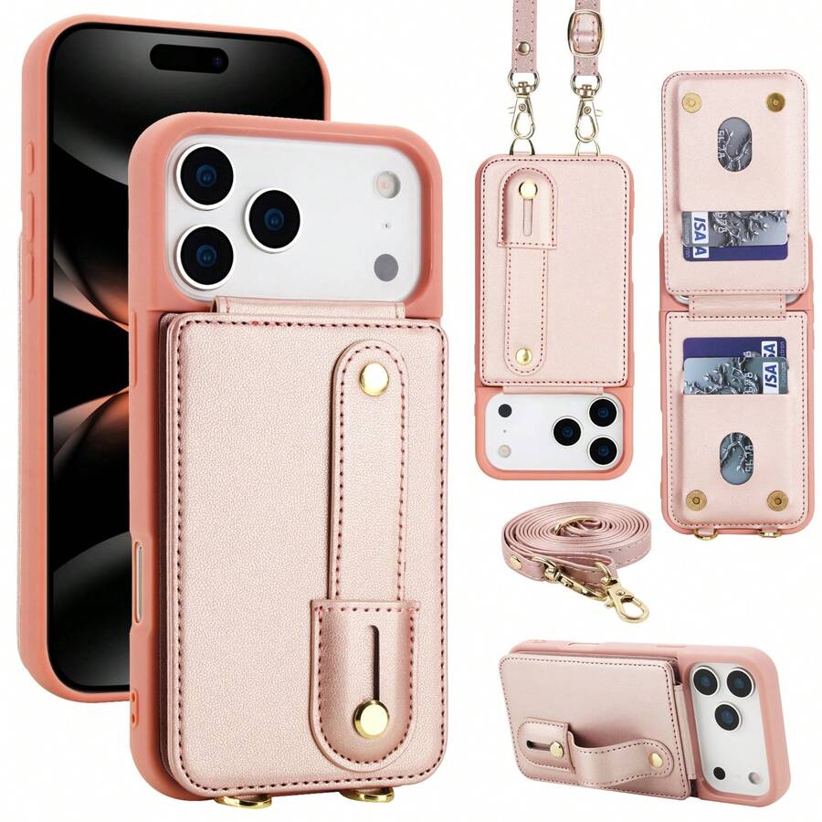 OUKNOEO 時尚人造皮革斜挎手機包，適用於 iPhone 18 17e Air 16e 15 14 13 Pro Max Plus S26 S25 Edge S24 Ultra A37 A57 Z Fold 7 6 5 4，附手腕帶與長掛繩