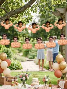 7pcs Customized Muscular Man Face Banners, Personalized Photo Banners Suitable For Singles Party, Fun Customized Party Decorations, Birthday, Singles Party Customized Face Banners, Fun Party Decorations - Multicolor - View 4