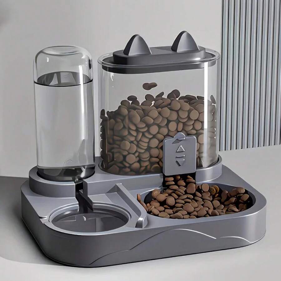 Dispensador de Agua y Comida 2 en 1 para Mascotas Grandes, Separación de Alimentos Secos y Húmedos, Plástico Resistente, Transparente, Sin Batería, Para Viajes de Perros y Gatos - verde - Ver 1