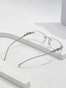 1 Pair Men's Fashionable Luxury Chic Leopard Head Rimless Metal Glasses - Silver - View 2
