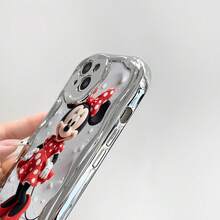 Disney Licensed Minnie Mouse Phone Case, Raised Flocked Minnie Character In Red Polka Dot Dress With Bow & Shoes On White Bubble Background, Electroplated Silver Wavy Edge, Scratch-Resistant Protective Case For IPhone 17, 16, 15, 14, 13, 12, And 11 Pro Models.A Fun Gift For Family, Friends, Birthdays, Holidays, And Special Occasions. - 銀色 - 查看 6