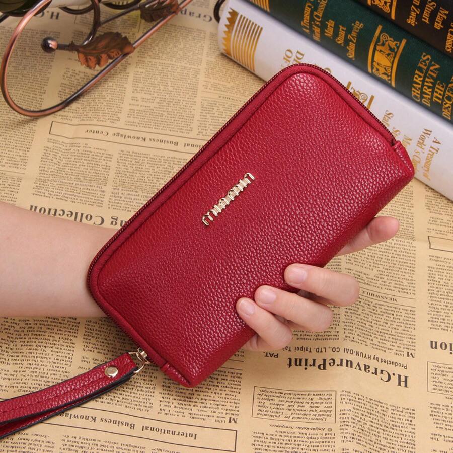 Fashionable Women's Clutch Wallet With Lychee Pattern, Casual Women's Handbag, Small Square Clutch Bag - Burgundy - View 1