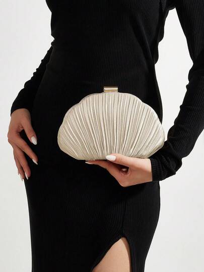 REMANLAND Elegant Minimalist Women's Evening Bag, Beige Pleated Clutch Purse, Suitable For Ladies' Party, Wedding, Banquet, Shoulder Bag & Crossbody Bag, Perfect For Attending Parties, Weddings, Balls, Banquets, Best Gift For Women