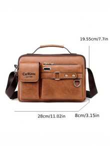 Men's Retro Faux Leather Messenger Bag, Multi-Pocket Casual Briefcase With Top Handle, Vintage Style Shoulder Bag For Work And Daily Use, Available In 3 Colors - Multicolor - View 2
