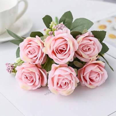 1pc Artificial Simulation Rose Bouquet, Simulation Bouquet, Suitable For Home, Dining Room, Living Room, Outdoor Garden Decoration, Used For Wedding, Family Garden And Party Decoration, Artificial Flowers, Wedding Flowers, Bride Bouquet, Wedding Decoration, Mother's Day Bouquet, Spring Decoration