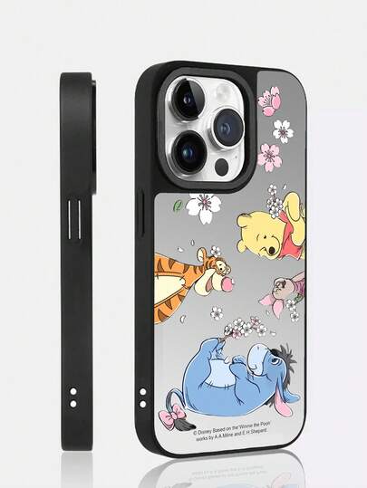 1pc New Self-Contained Mirror Effect Makeup Compact, Convenient Portable Use, Creative Raised Camera Protection Pattern, Unique Acrylic 2-In-1 Officially Licensed Disney Winnie The Pooh, Piglet, Tigger Cartoon Phone Case, Thick Anti-Fall Protective Cover For IPhone 17 Pro Max/17 Pro/17/Air/16/15/14/13/14 Plus/12 Pro Max/12 Pro/12/11 Series
