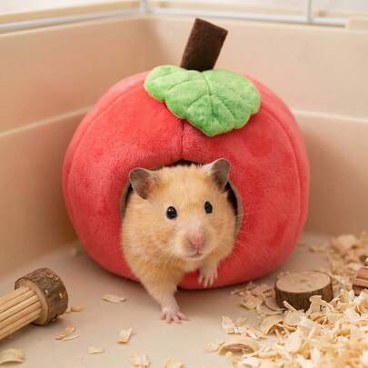 Giường ngủ hình quả táo dễ thương cho chuột hamster, chất liệu nhung mềm mại, hình trái cây 3D, chỗ ẩn náu ấm cúng hình tròn cho thú cưng nhỏ, tổ ấm áp thoải mái cho chuột hamster cỡ nhỏ, đồ dùng cho thú cưng tí hon, màu đỏ, giường ngủ cho động vật nhỏ.