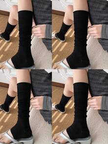 4 Pairs Spring/Summer White Ankle Socks, Korean Style Gray Knee-High Socks For Women - Multicolor - View 15
