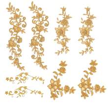 2片/8片金色花卉刺绣蕾丝贴花，熨烫热熔缝纫贴片，适用于婚纱、新娘礼服、头纱装饰DIY奢华服装配饰 - 金色花朵 - 查看 6