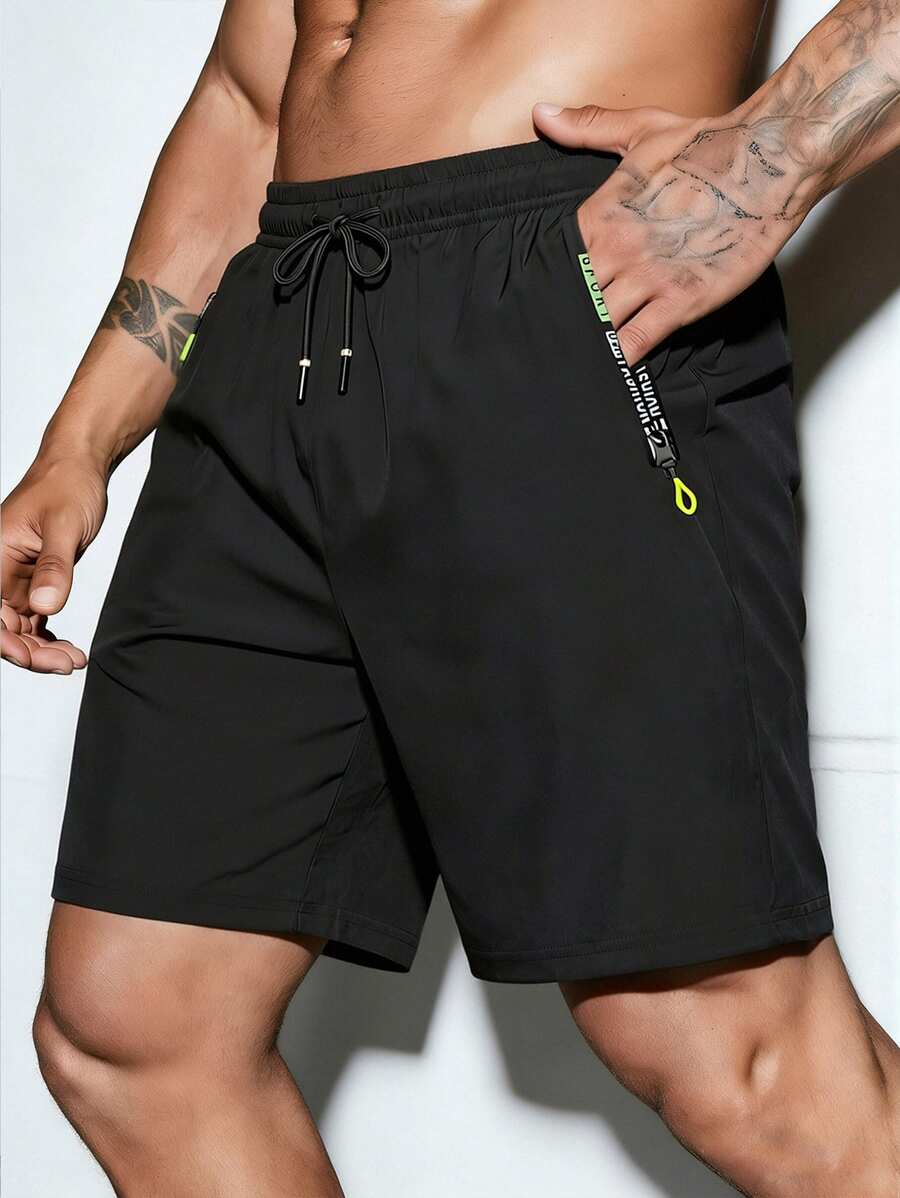 Quần short thể thao nam, nhanh khô, thoáng khí, cạp chun có dây rút, thích hợp cho chạy bộ, tập thể dục, đi biển, chơi bóng rổ, tập luyện, hoạt động ngoài trời và mặc thường ngày. - màu đen - Xem 1