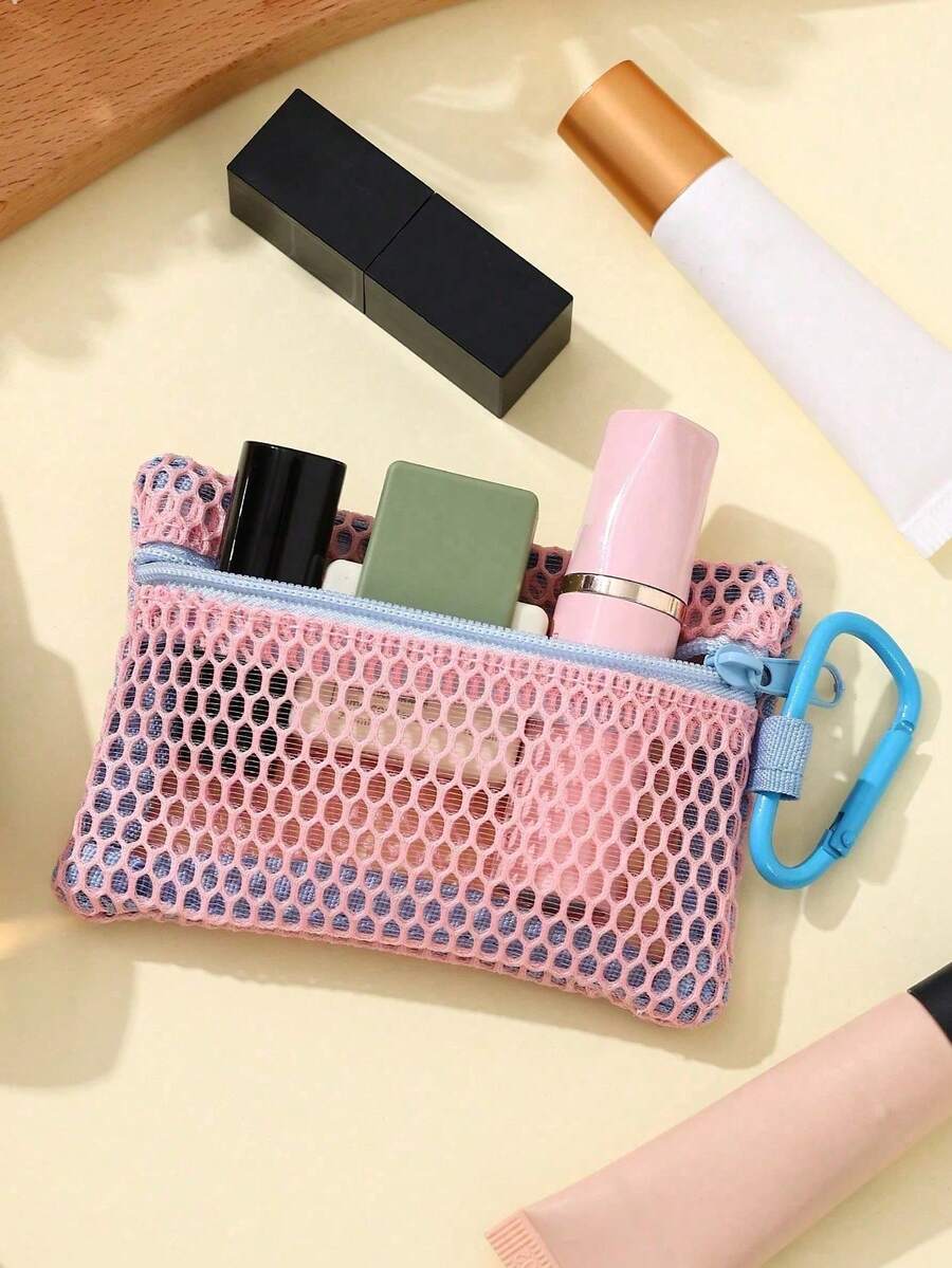 Small Mesh Zipper Pouch, Makeup Bag, Multiple Colors Available, Equipped With Convenient Coin Purse, Keychain, Card Holder And Lipstick Sleeve - Multicolor - View 1
