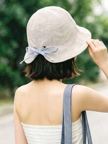 1顶可爱日式双面渔夫帽，带蝴蝶结系带，柔软透气防晒，适合日常、上学、户外活动、度假，清爽百搭，是夏季时尚配饰，也是送给她的礼物，适合海滩、旅行等场合。 - 彩色 - 查看 5