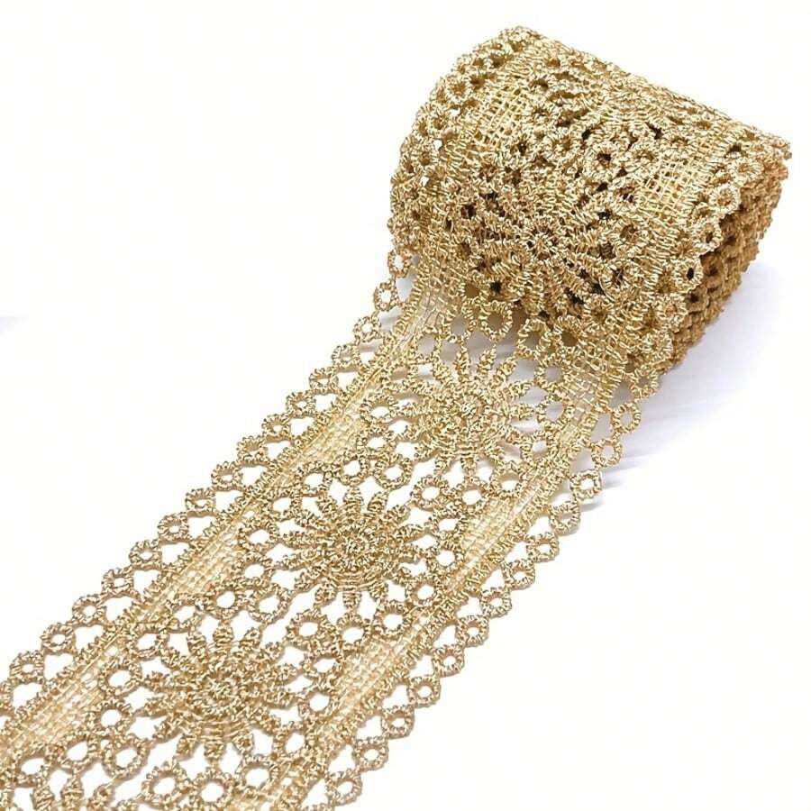 1/5碼金色鏤空刺繡蕾絲飾邊,手工裝飾配件,適用於DIY服飾、家居裝飾、DIY牛仔褲、手工縫製及初學者縫製 - 多色B - 查看 1