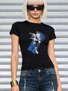 Camiseta de algodón de manga corta con cuello redondo, ajustada y suave, para mujer, tops para salir, vintage, generación Z, tops, curvas, ropa Y2K, algodón, Italia, Grecia, tops para damas, tops bonitos, camisetas gráficas, conjuntos de primavera, estilo callejero americano, casual deportivo, estilo unisex, estilo casual urbano, casual, jersey, camisetas holgadas, ropa urbana retro, estilo de los 90, estilo de los 2000, subcultura, estilo europeo, tops negros, tops blancos, conjuntos de fiesta de los 90. Blanco - Negro - Ver 1