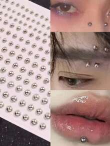 180 piezas Conjunto de Piercing Falso Impermeable - Anillos Autoadhesivos para Labios, Cejas, Nariz y Ombligo, Multiusos Unisex - 180 piezas (1 pegatina) - Ver 2