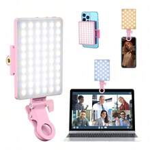 Luz de relleno para selfie adecuada para teléfonos inteligentes, computadoras portátiles, tabletas, con clip frontal y trasero, 3 modos de iluminación ajustables, compatible con iPhone, teléfonos Android, tabletas, computadoras portátiles, para maquillaje, selfie, vlogging, transmisión en vivo, iluminación portátil - Rosa - Ver 1