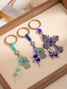 Evil Eye & Hamsa Hand Keychain, Turkish Blue Eye Amulet Bag Charm, Bohemian Lucky Protection Key Ring For Women, Boho Spiritual Accessory - Multicolor - View 1