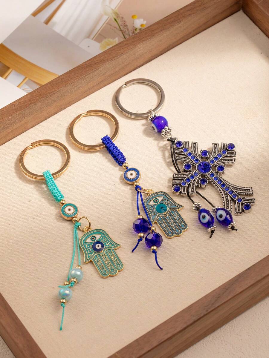 Evil Eye & Hamsa Hand Keychain, Turkish Blue Eye Amulet Bag Charm, Bohemian Lucky Protection Key Ring For Women, Boho Spiritual Accessory - Multicolor - View 1