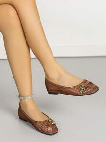 Mary Jane Flat Breathable Sexy Mesh Shoes, Summer - Brown - View 11