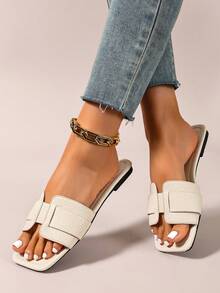 Ximi Ruo New Spring/Summer Fashion Casual Strap Slide Sandals, Comfortable Flat Heel Round Toe Beach Slippers, Versatile Minimalist Slip-On Sandals For Women - Beige - View 5