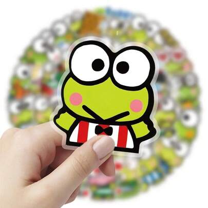 DOBBLE Pegatinas de rana linda verde - Papel decorativo de PET de dibujos animados lindos para DIY en cuadernos, computadoras, guitarras, tazas de agua, autos, refrigeradores, juguetes de niños, regalos