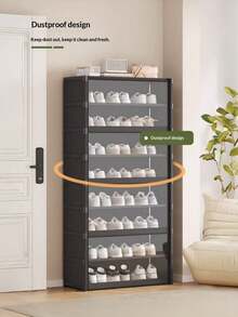 Dustproof Shoe Cabinet With Transparent Flip Cover, Large Capacity Shoe Organizer, Sturdy And Durable, Suitable For Small Apartments, No Installation Required - Black - View 8