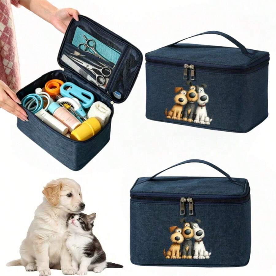 Bộ 3 túi đựng đồ dùng cho thú cưng in hình chó hoạt hình, hộp đựng dụng cụ chăm sóc thú cưng dung tích lớn. - Nhiều màu - Xem 1